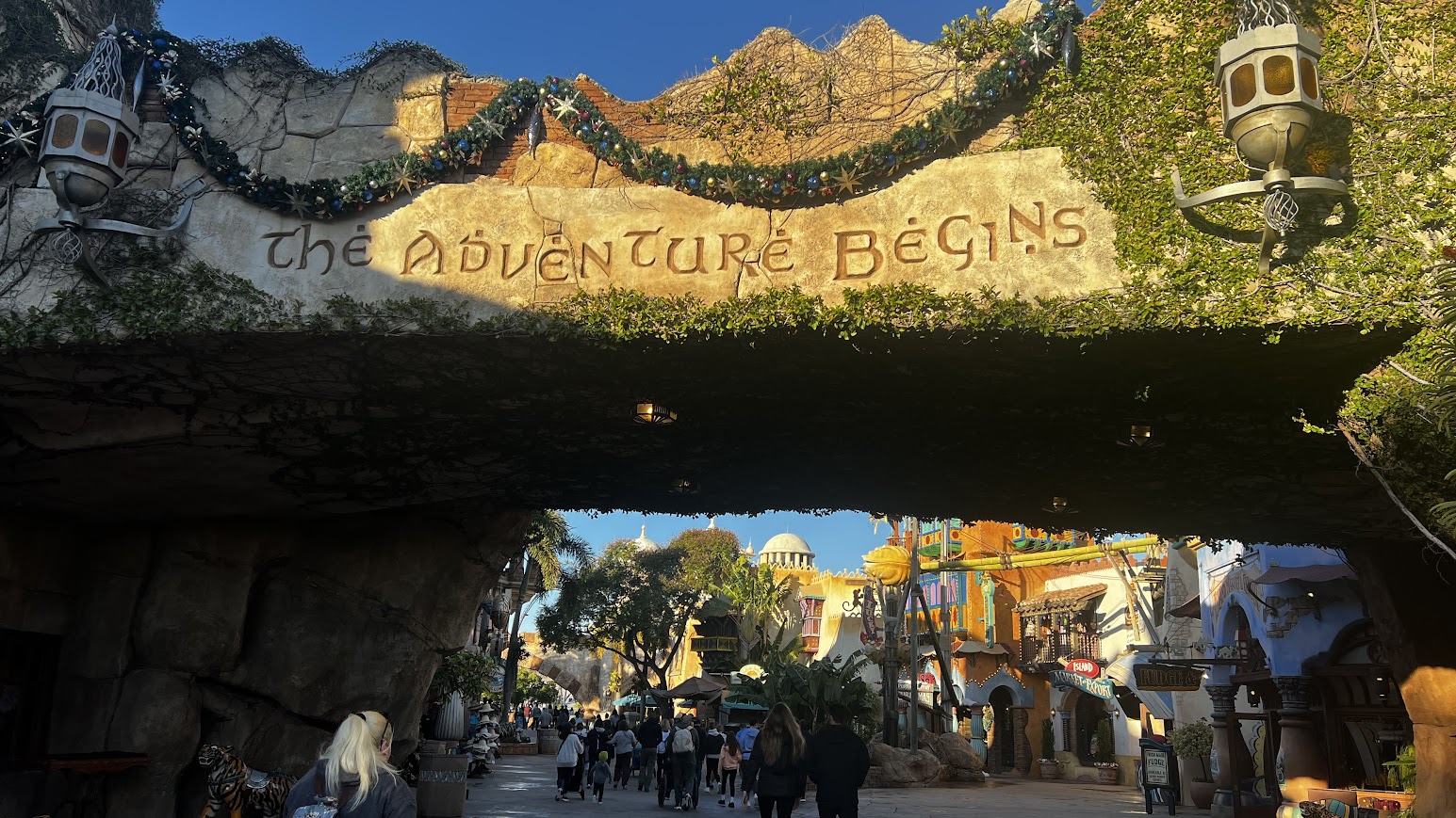 Port of Entry at Universal Orlando's Islands of Adventure during the holiday season.