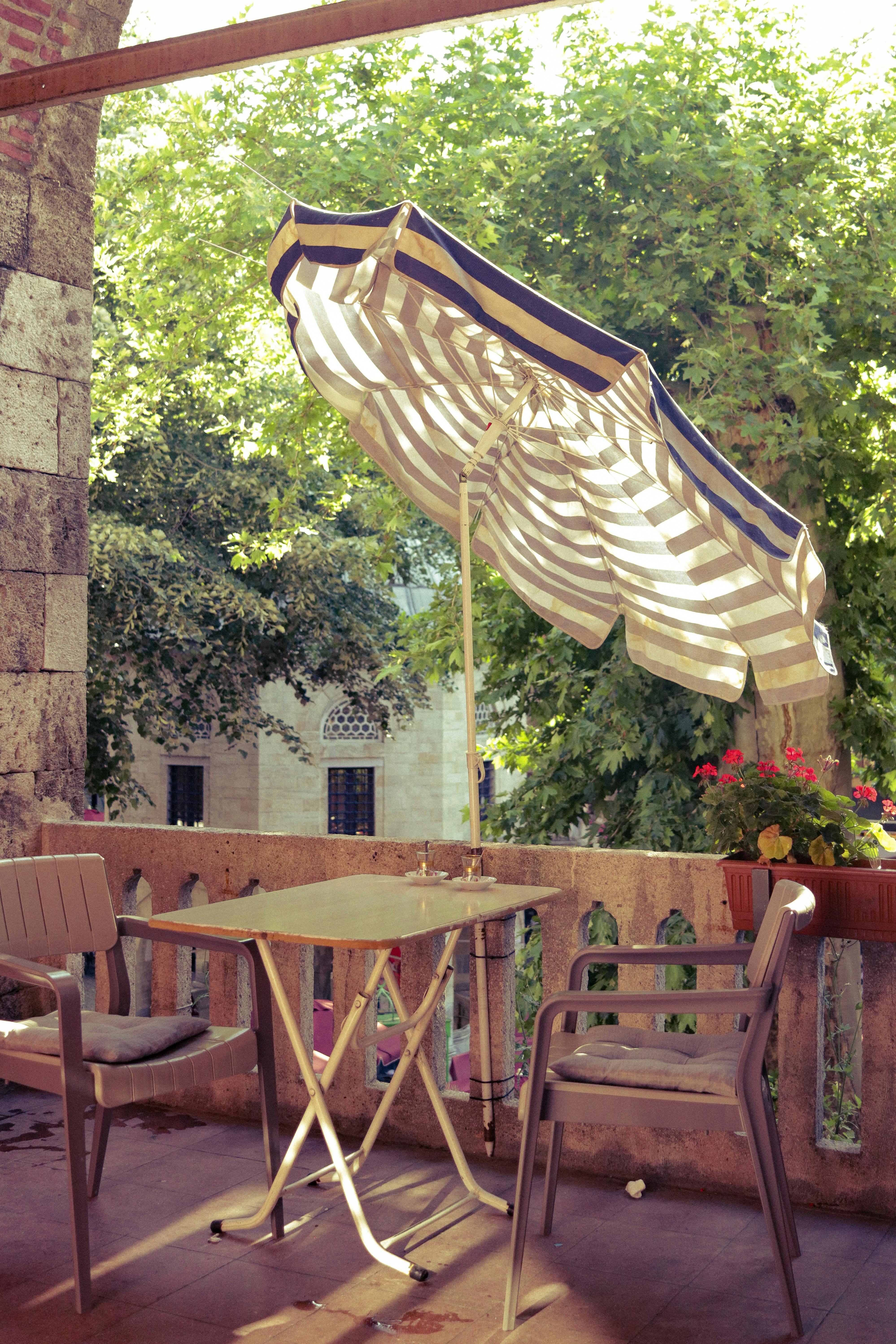 A covered patio on a sunny day